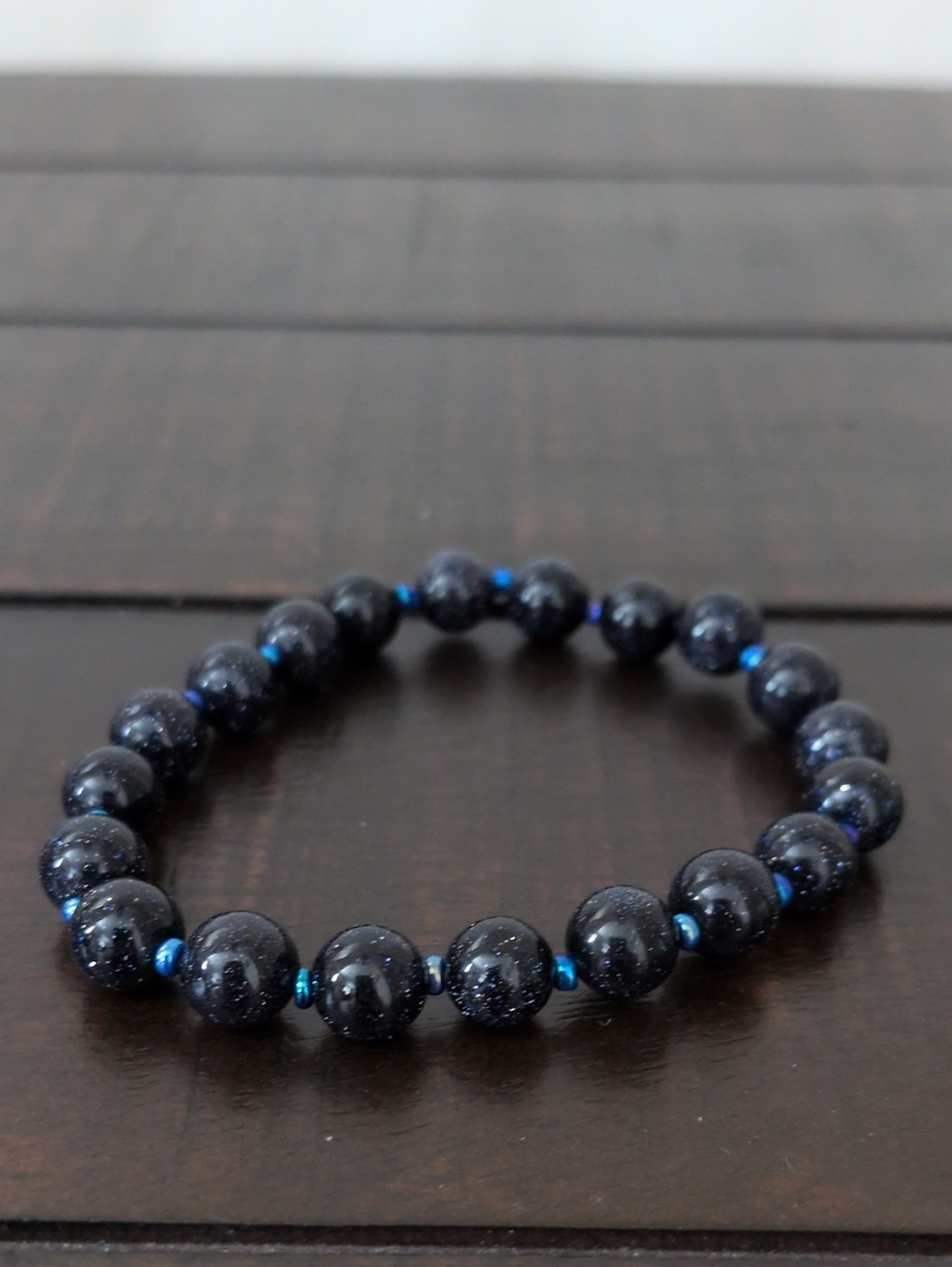 Blue Goldstone Beaded Stretch Bracelet